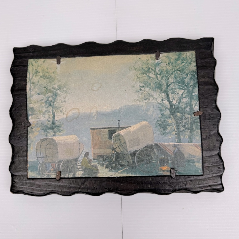 VTG LOBECO ART of SPAIN Handcrafted  WALL DECOR Dark WOOD Art Deco Nature People